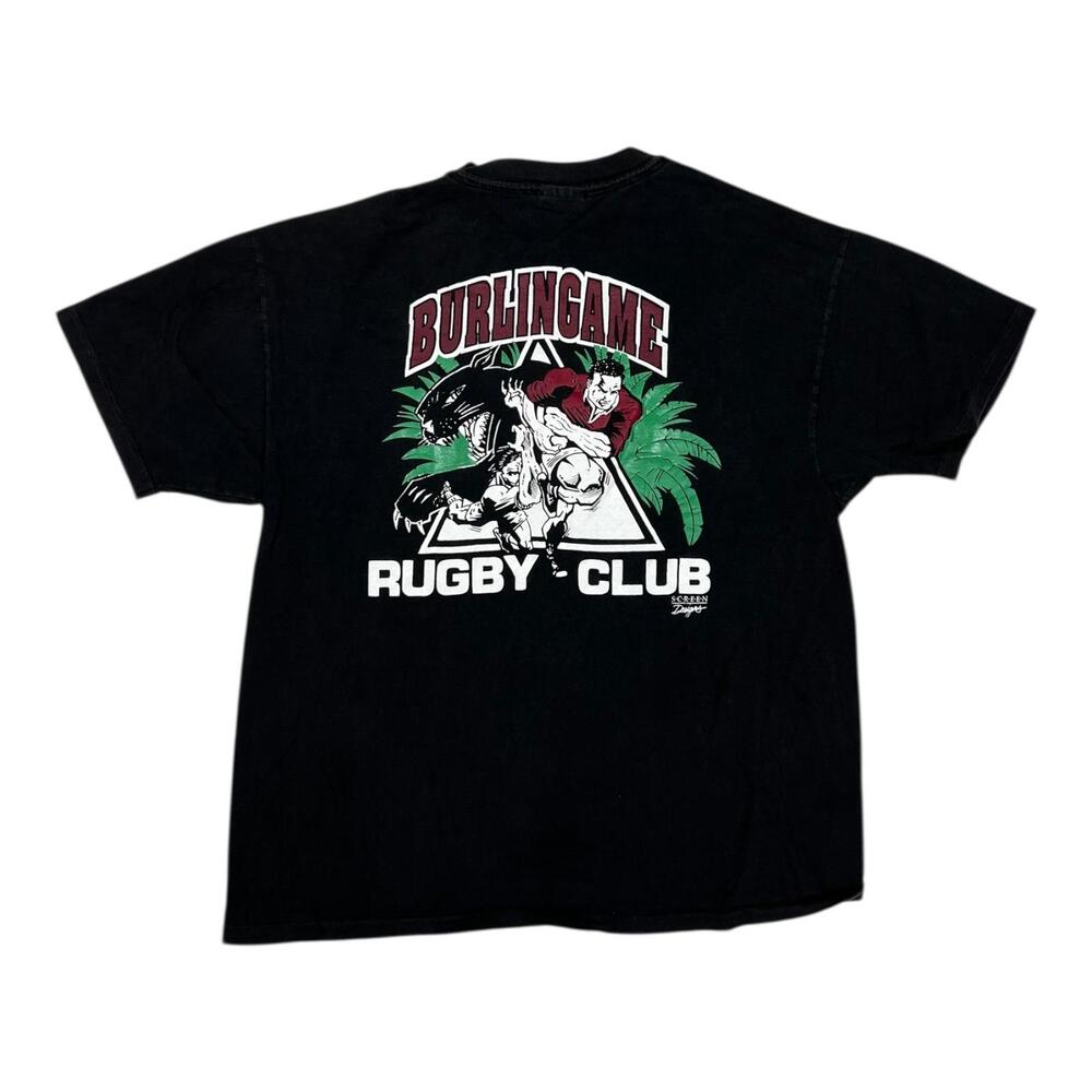 Vintage Burlingame Rugby Club T-Shirt Mens XL Single Stitch Panther Graphic 90s